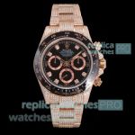 Super Clone 40mm Rolex Daytona Iced Out Diamond Rose Gold Black Dial Watch 